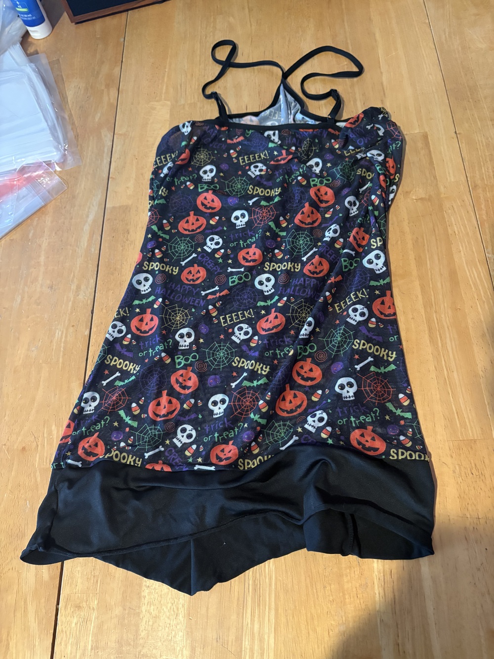 Halloween Spooky Print Women's Mini Dress Black Size 4XL Plus Skull Pumpkin